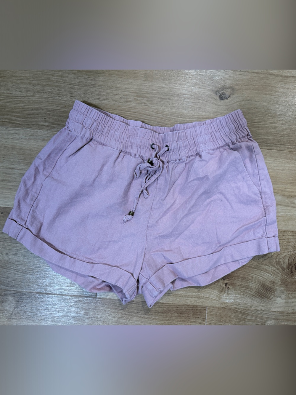 Light pink Women's Drawstring linen shorts